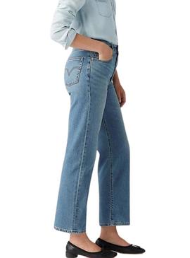 Calça jeans Levis Ribcage Cool reta tornozelo para mulher.