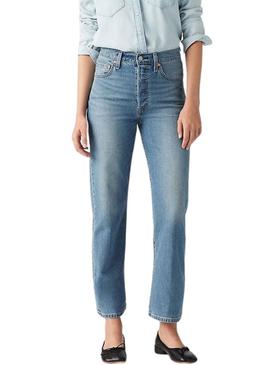 Calça jeans Levis Ribcage Cool reta tornozelo para mulher.