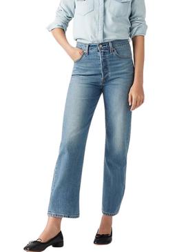 Calça jeans Levis Ribcage Cool reta tornozelo para mulher.