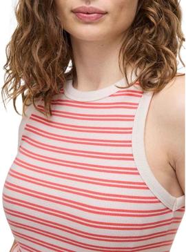 Camiseta Vila Visola estampado listras coral para mulher.