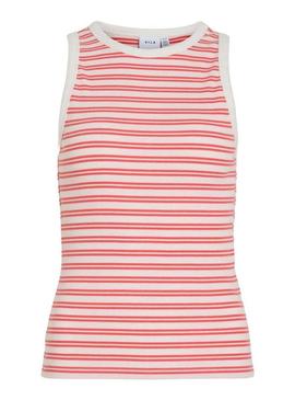 Camiseta Vila Visola estampado listras coral para mulher.