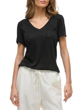 Camiseta Vila Viamer com renda preta para mulher.