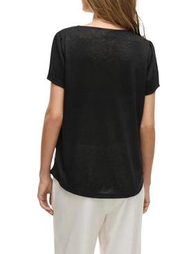 Camiseta Vila Viamer com renda preta para mulher.