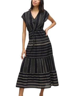 Vestido estampado preto Vila Visavila para mulher.