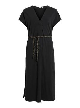 Vestido Vila Viverano preto com cinto para mulher.