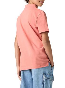 Polo Levis Back Neck Tape laranja para menino.