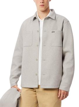 Camisa sobreposta Lacoste em flanela cinza para homem.