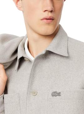Camisa sobreposta Lacoste em flanela cinza para homem.