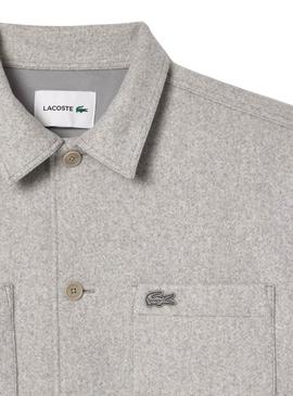 Camisa sobreposta Lacoste em flanela cinza para homem.