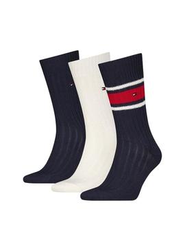 Pack 3 pares de meias Tommy Hilfiger Giftboxed Classic multicoloridas para homem.