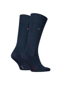  Pacote com 2 pares de meias Tommy Hilfiger com bolinhas azuis para homem.