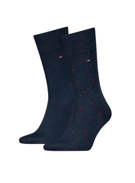  Pacote com 2 pares de meias Tommy Hilfiger com bolinhas azuis para homem.