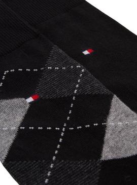  Pacote de dois pares de meias Tommy Hilfiger pretas com losangos para homem.