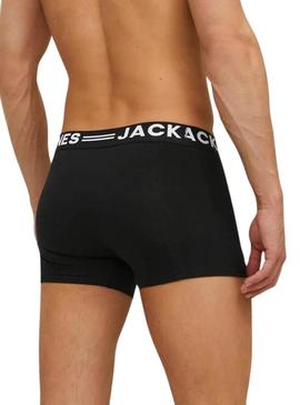 Pacote de 3 cuecas Jack and Jones Sense preto, cinza e branco para homem.