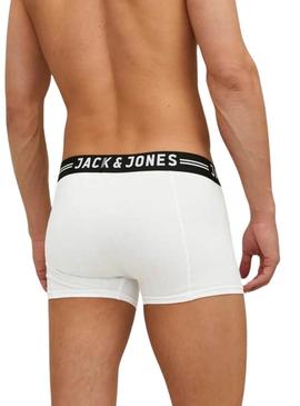 Pacote de 3 cuecas Jack and Jones Sense preto, cinza e branco para homem.
