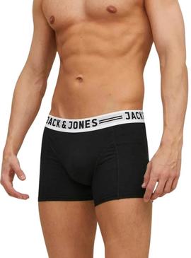 Pacote de 3 cuecas Jack and Jones Sense preto, cinza e branco para homem.