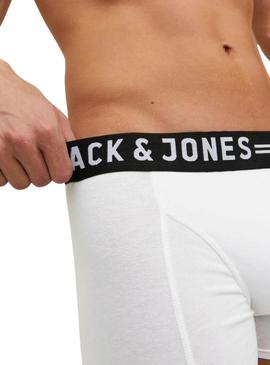 Pacote de 3 cuecas Jack and Jones Sense preto, cinza e branco para homem.