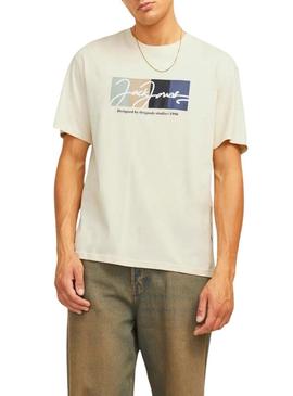 Camiseta Jack and Jones Portland bege para homem.