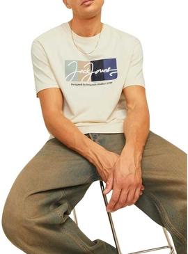 Camiseta Jack and Jones Portland bege para homem.
