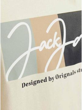 Camiseta Jack and Jones Portland bege para homem.