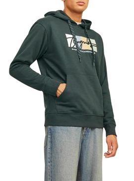 Moletom Jack and Jones Portland verde com capuz para homem.