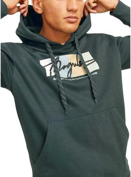 Moletom Jack and Jones Portland verde com capuz para homem.