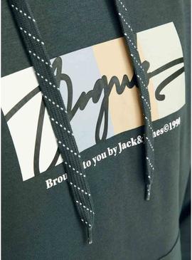 Moletom Jack and Jones Portland verde com capuz para homem.