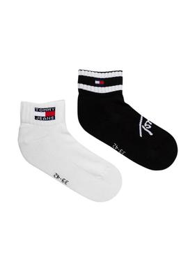 Pacotes de 2 meias Tommy Jeans Sports Listradas preto e branco para homem e mulher.