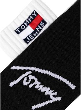 Pacotes de 2 meias Tommy Jeans Sports Listradas preto e branco para homem e mulher.