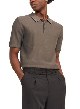 Camisa de manga larga de punto marrom para homem da Jack and Jones.