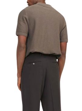 Camisa de manga larga de punto marrom para homem da Jack and Jones.