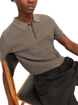 Camisa de manga larga de punto marrom para homem da Jack and Jones.