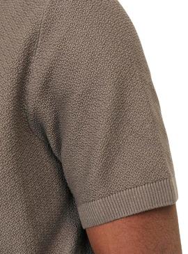 Camisa de manga larga de punto marrom para homem da Jack and Jones.