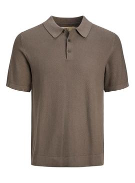 Camisa de manga larga de punto marrom para homem da Jack and Jones.