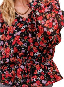 Camisa Naf Naf Disty estampada de flores vermelhas para mulher.