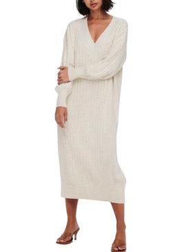 Vestido midi Only New Tessa bege para mulher.