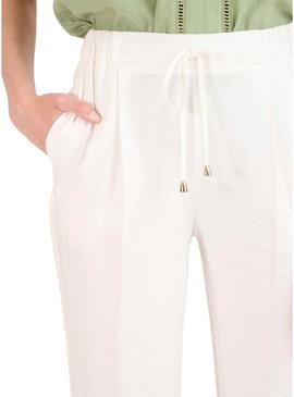 Calça de cetim branco Naf Naf Marbel para mulher.