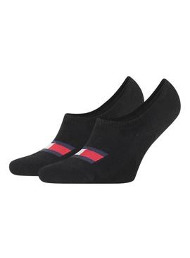 Pack de 2 meias Tommy Jeans Footie pretas para homem e mulher.