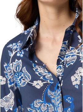 Camisa Naf Naf estampada floral azul marinho para mulher.