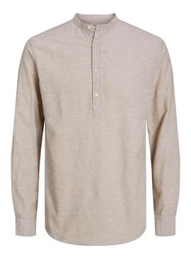 Camisa Jack and Jones Linen Blend Bege Para Homem.