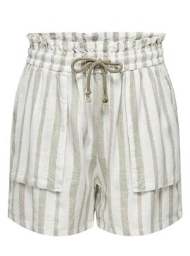 Shorts Apenas Caro Lino Listrado Bege Para Mulheres