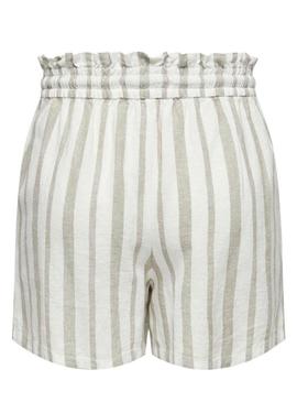 Shorts Apenas Caro Lino Listrado Bege Para Mulheres