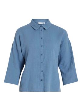 Camisa Vila Vilania Botão 3/4 Azul para Mulher