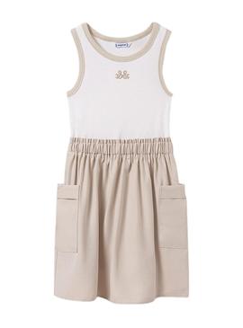 Vestido Mayoral combinado cargo bege para menina.