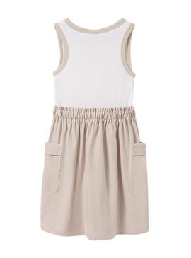 Vestido Mayoral combinado cargo bege para menina.