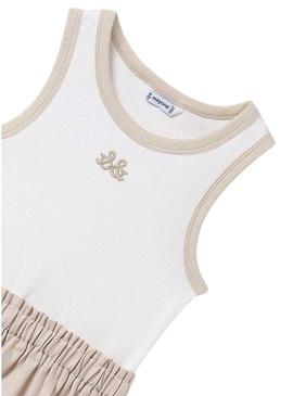 Vestido Mayoral combinado cargo bege para menina.