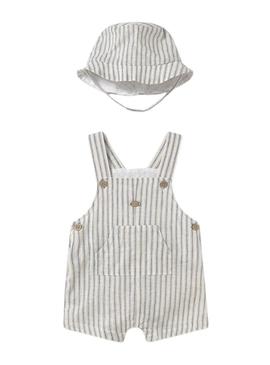  Jumpsuit Mayoral boné listrado natural bege para bebê.