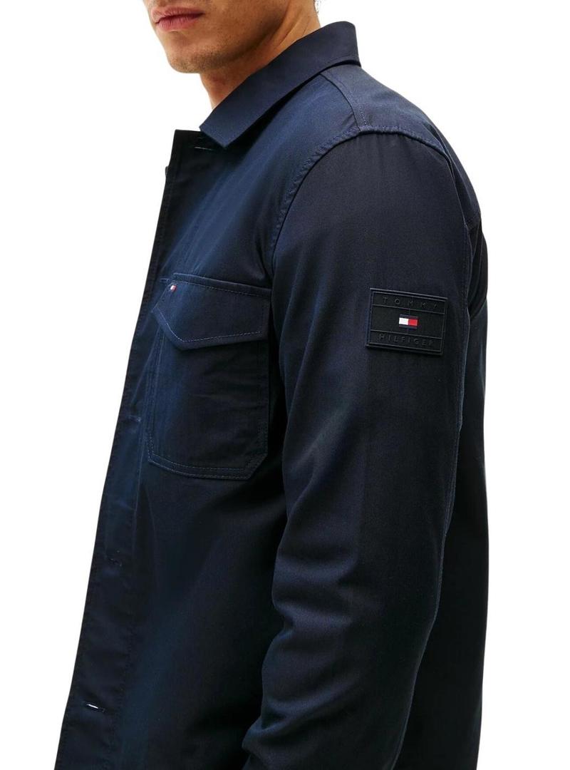 Camisa de nylon azul marinho Tommy Hilfiger para homem.