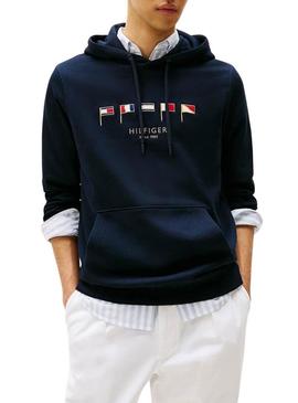 Moletom Tommy Hilfiger Multi Flags azul marinho para homem.