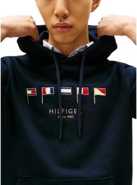 Moletom Tommy Hilfiger Multi Flags azul marinho para homem.